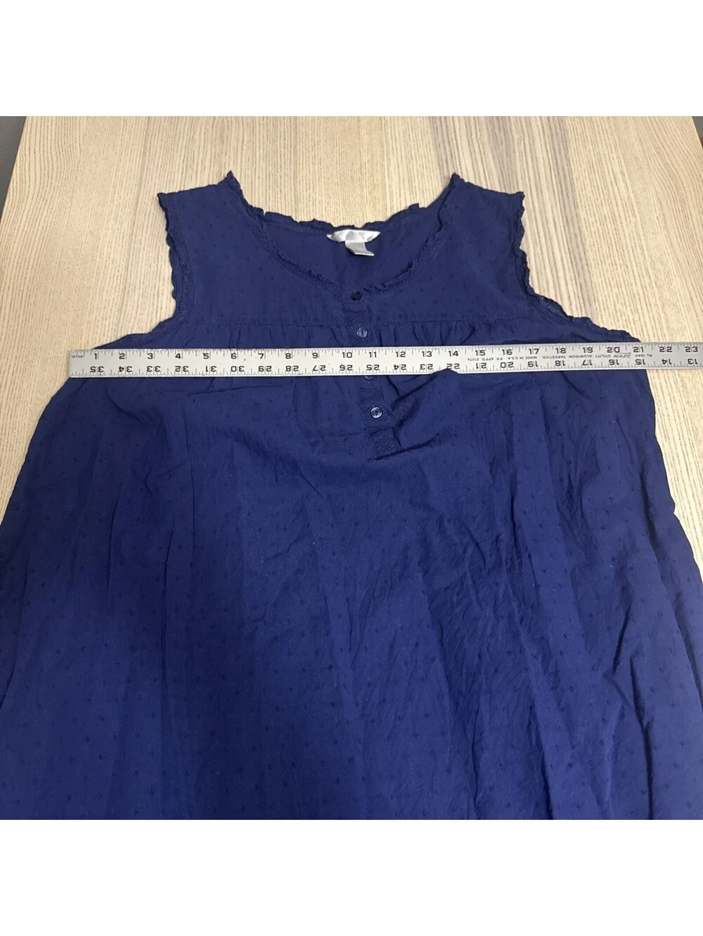 Adonna Sleepwear Navy Blue Sleeveless Nightgown XL Ruffle Scoop Neck Button